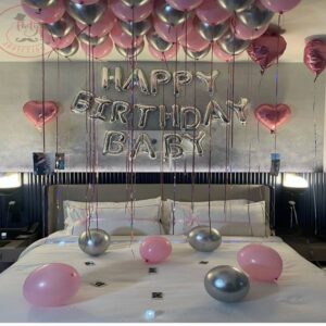 Pretty pink and silver balloon  Birthday Room Decor