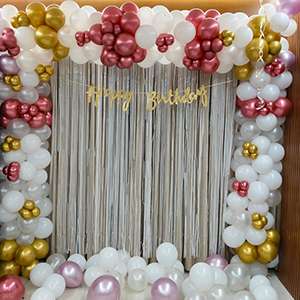 White, Gold & Red Premium Balloon Frame with Silver Fringe