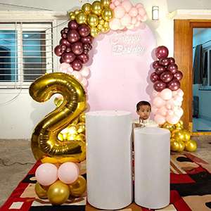 Gold & Peach Balloon Arch Birthday Decoration