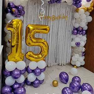 Purple & Gold Elegant 15th Birthday Decoration with Foil Numbers