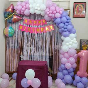 Pastel Rainbow Arch Decoration with Number 1 Foil Balloon