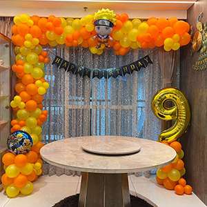 Naruto Theme Orange & Yellow Balloon Arch with Number 9 Foil