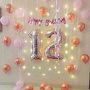 Rose Gold Balloon Wall Decoration with LED Lights and Number 12 Foil