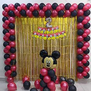 Mickey Mouse Theme Red & Black Birthday Backdrop Decoration
