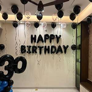 Black Theme Birthday Wall Decoration with Number 30 Balloons