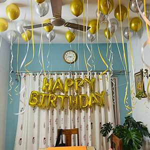 Ceiling Balloon Decoration with Gold & Silver Floating Balloons