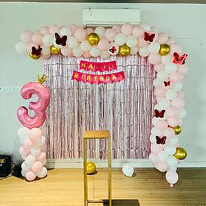 Pastel Pink Butterfly Theme Decoration with Number 3 Foil