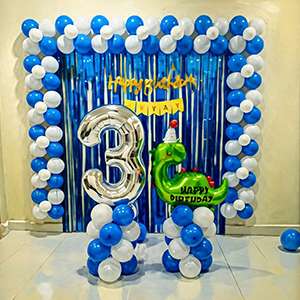 Blue Dinosaur Theme Birthday Decoration with Number 3 Foil