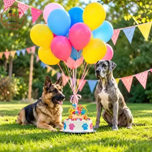 Outdoor Garden Dog Birthday with Balloon Bunch