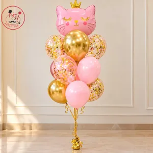Pink & Gold Cat Balloon Bouquet Theme