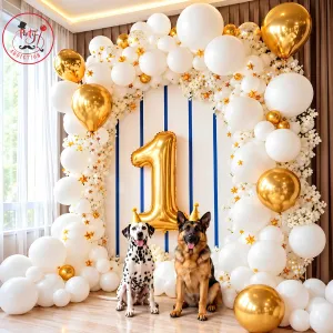 Gold & White First Birthday Pet Setup