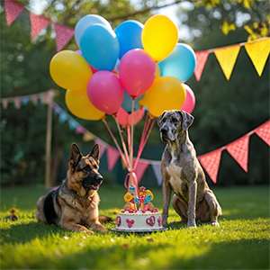 Outdoor Garden Dog Birthday with Balloon Bunch