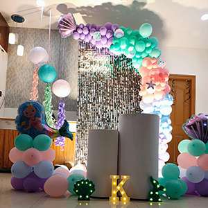 Pastel Mermaid Neon & Sequin Birthday Backdrop Setup