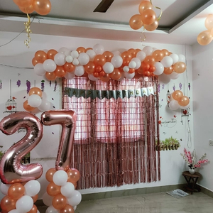 Rose Gold Birthday Decoration Kit with Foil Fringe Curtain, Balloon Garland Balloons.