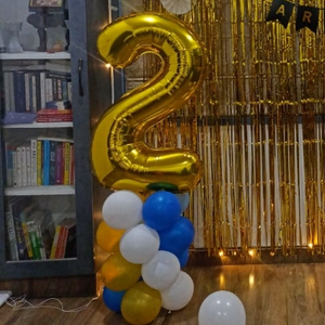 Blue and Gold Birthday Decoration Kit with Foil Fringe Curtain, Balloon Garland Balloon.