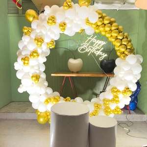 Elegant White & Gold Balloon Ring Birthday Backdrop