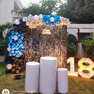 Blue, Black, and Silver Birthday Balloon Arch with Shimmer Wall