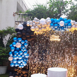 Blue, Black, and Silver Birthday Balloon Arch with Shimmer Wall