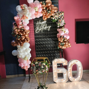 Rose Gold and White Floral Birthday Balloon Arch Decoration