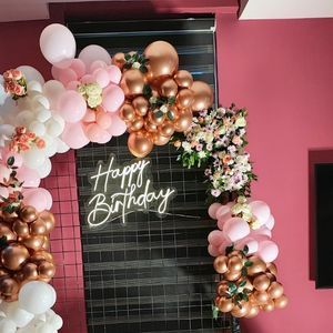 Rose Gold and White Floral Birthday Balloon Arch Decoration