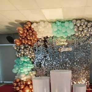 Rose Gold, Silver, and Teal Birthday Decoration Kit with Shimmer Wall