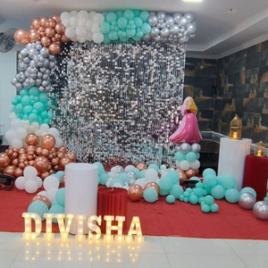 Rose Gold, Silver, and Teal Birthday Decoration Kit with Shimmer Wall