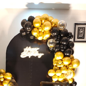 Black Chrome Balloon Arch with Birthday Backdrop