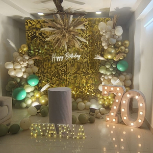 Luxury Gold Shimmer Backdrop with Sage Green and Champagne Balloon