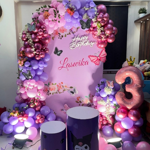 Lavender Butterfly Theme 3rd Birthday Balloon Arch Decoration