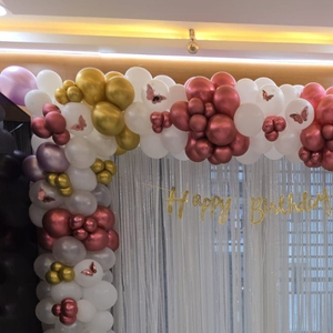 Elegant White Gold & Rose Balloon Arch Birthday Decoration