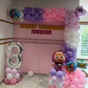 Masha and the Bear Pastel Balloon Garland and Fringe Backdrop