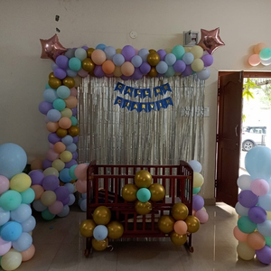 Pastel Garland Silver Fringe Backdrop with Star Accents