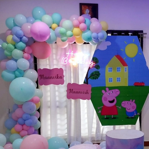 Vibrant Multi-Color Balloon Arch and Hexagon Backdrop