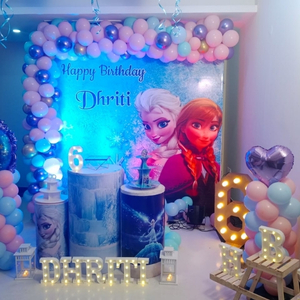 Snow Queen Character Pastel Balloon Arch and Backdrop