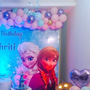 Snow Queen Character Pastel Balloon Arch and Backdrop