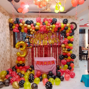 Mickey Mouse Theme Red and Gold Balloon Garland with Fringe Backdrop