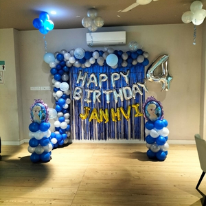 Snow Queen Blue and Silver Balloon Garland with Fringe Backdrop