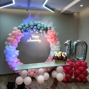 Pink and White Circular Balloon Arch with Neon Anniversary Sign Kit