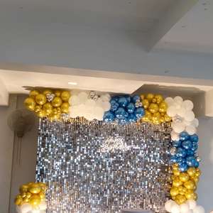 Shiny Gold Blue White Balloon Arch Backdrop