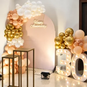 Champagne and Gold Anniversary Balloon Arch Decoration