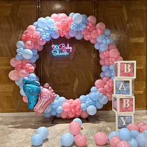 Baby Shower Decoration Kit with Oh Baby Neon Sign and Balloon Arch.