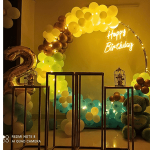 Luxury Yellow & Blue Birthday Balloon Ring Decoration Setup