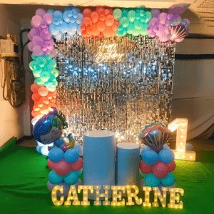 Mermaid Princess 1st Birthday Shimmer Backdrop Decoration Set