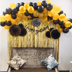Black & Gold Birthday Balloon Backdrop Decoration Kit