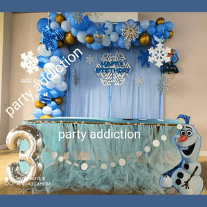 Frozen Theme 3rd Birthday Decoration Setup – Blue Snowflake Party Backdrop