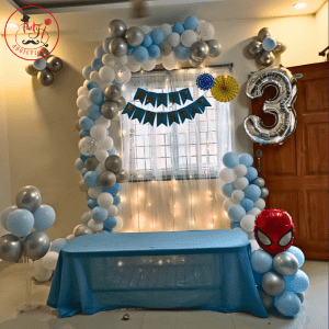 Elegant Blue Silver Birthday Balloon Setup
