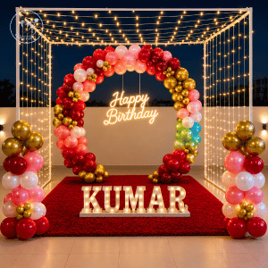 Luxury LED Balloon Ring Birthday Decoration Setup with Personalized Name Stand