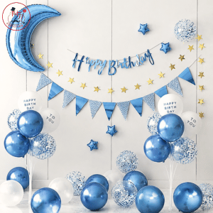 Celestial Blue & Gold Crescent Moon Birthday Setup