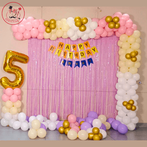 Pastel Pink 5th Birthday Balloon Backdrop Decoration Setup