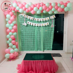 Pastel Mint & Pink First Birthday Decoration Setup